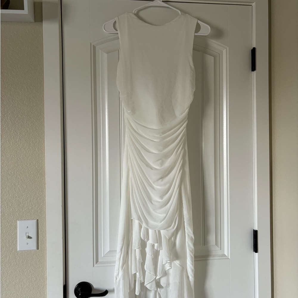 White Ruffle Midi Dress